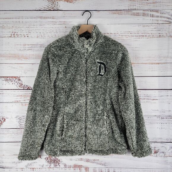 Disney Disneyland Fuzzy Fleece Jacket Womens Sz S Gray Embroidered Logo Full Zip - Picture 1 of 10